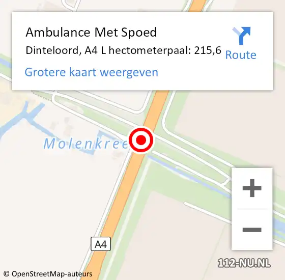 Locatie op kaart van de 112 melding: Ambulance Met Spoed Naar Dinteloord, A4 R hectometerpaal: 215,0 op 15 april 2017 05:41