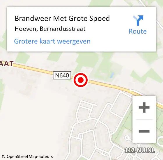 Locatie op kaart van de 112 melding: Brandweer Met Grote Spoed Naar Hoeven, Bernardusstraat op 15 april 2017 06:02