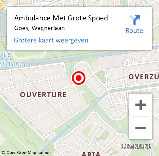 Locatie op kaart van de 112 melding: Ambulance Met Grote Spoed Naar Goes, Wagnerlaan op 15 april 2017 06:28