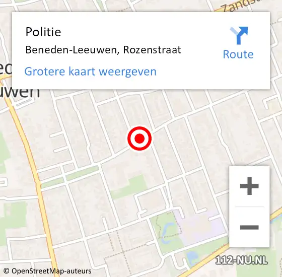 Locatie op kaart van de 112 melding: Politie Beneden-Leeuwen, Rozenstraat op 17 januari 2014 09:49