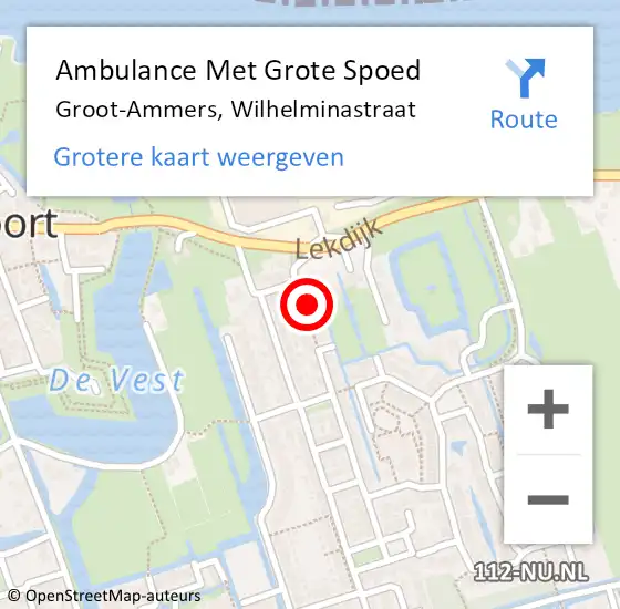 Locatie op kaart van de 112 melding: Ambulance Met Grote Spoed Naar Groot-Ammers, Wilhelminastraat op 15 april 2017 12:33