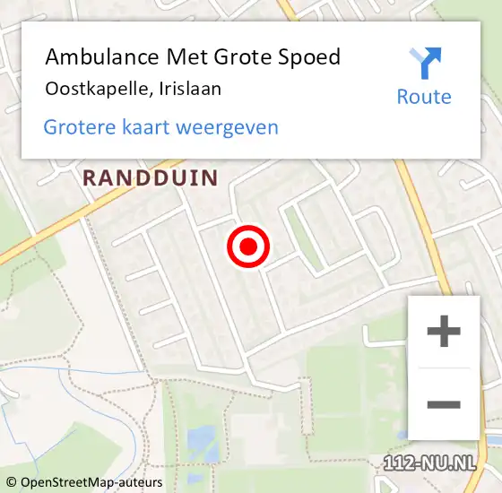 Locatie op kaart van de 112 melding: Ambulance Met Grote Spoed Naar Oostkapelle, Irislaan op 15 april 2017 13:13