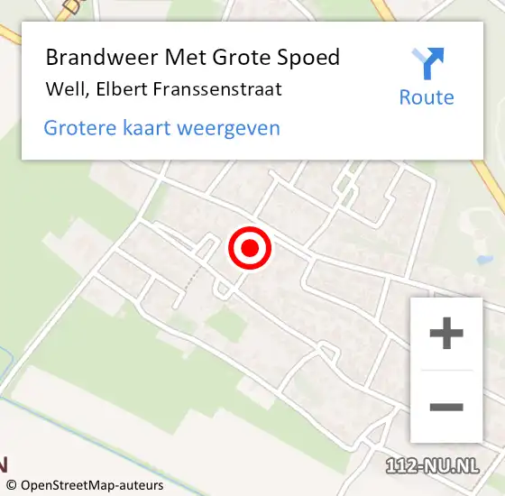 Locatie op kaart van de 112 melding: Brandweer Met Grote Spoed Naar Well, Elbert Franssenstraat op 15 april 2017 14:25