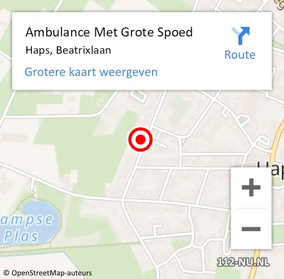 Locatie op kaart van de 112 melding: Ambulance Met Grote Spoed Naar Haps, Beatrixlaan op 15 april 2017 14:45