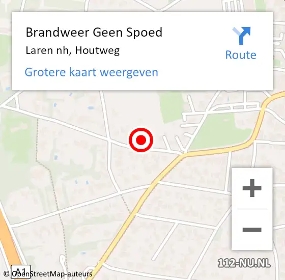 Locatie op kaart van de 112 melding: Brandweer Geen Spoed Naar Laren nh, Houtweg op 15 april 2017 15:04