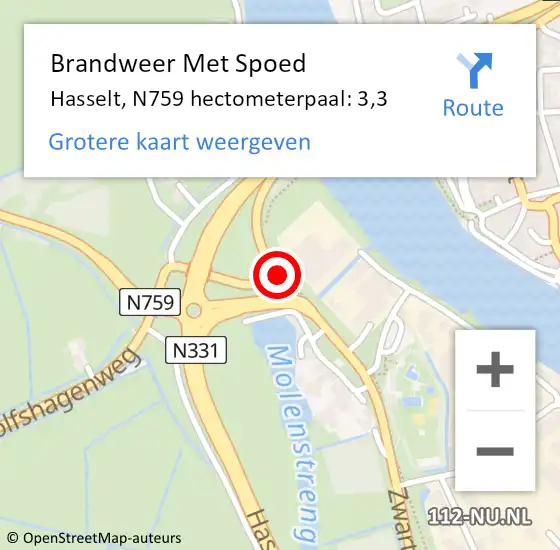 Locatie op kaart van de 112 melding: Brandweer Met Spoed Naar Hasselt, N759 hectometerpaal: 3,3 op 15 april 2017 15:38