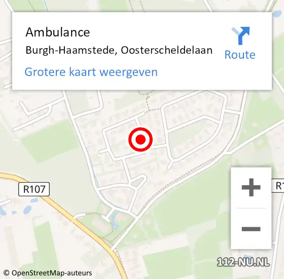 Locatie op kaart van de 112 melding: Ambulance Burgh-Haamstede, Oosterscheldelaan op 15 april 2017 16:06