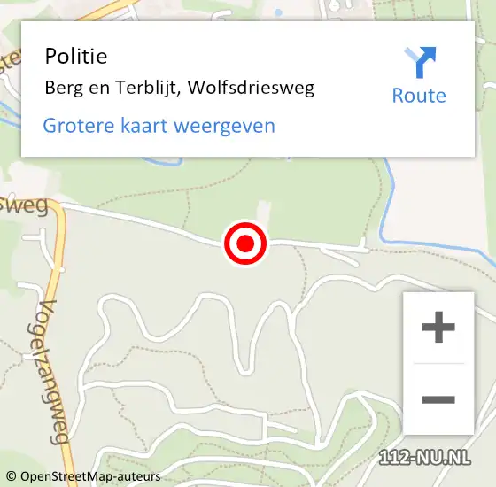 Locatie op kaart van de 112 melding: Politie Berg en Terblijt, Wolfsdriesweg op 15 april 2017 16:13