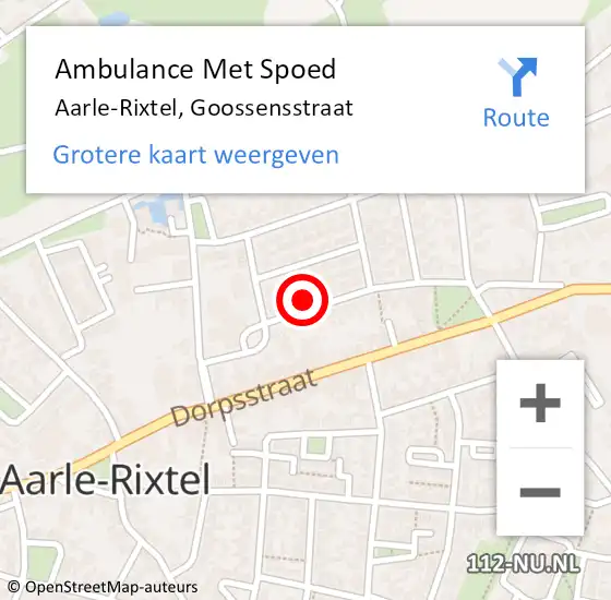 Locatie op kaart van de 112 melding: Ambulance Met Spoed Naar Aarle-Rixtel, Goossensstraat op 15 april 2017 18:25