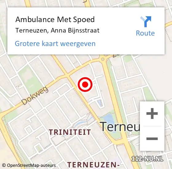 Locatie op kaart van de 112 melding: Ambulance Met Spoed Naar Terneuzen, Anna Bijnsstraat op 15 april 2017 18:46