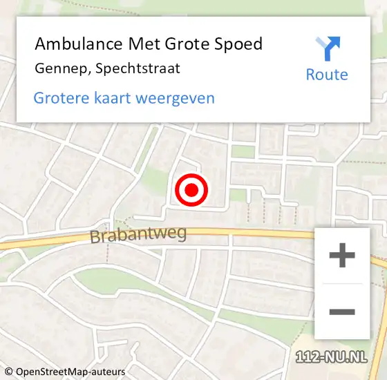 Locatie op kaart van de 112 melding: Ambulance Met Grote Spoed Naar Gennep, Spechtstraat op 15 april 2017 20:04