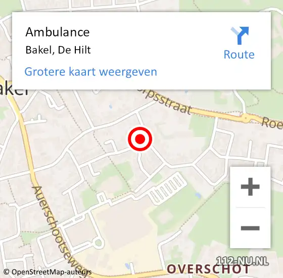 Locatie op kaart van de 112 melding: Ambulance Bakel, De Hilt op 15 april 2017 22:06