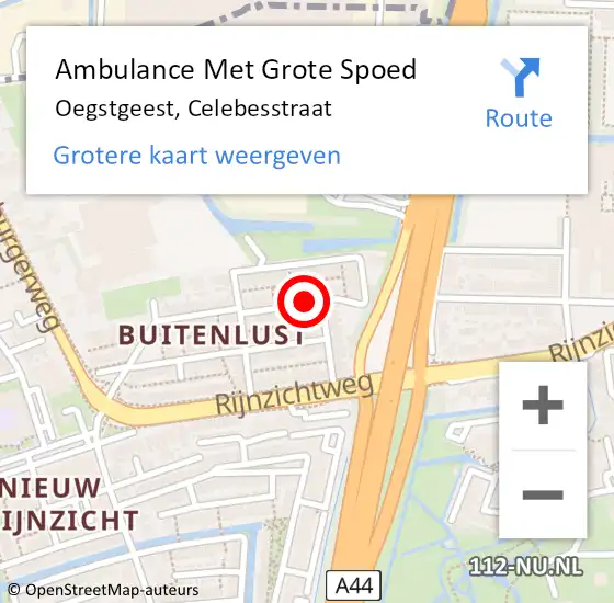 Locatie op kaart van de 112 melding: Ambulance Met Grote Spoed Naar Oegstgeest, Celebesstraat op 15 april 2017 22:29