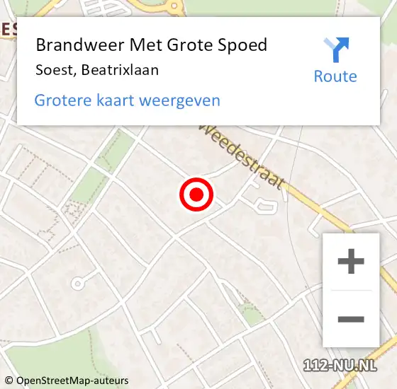 Locatie op kaart van de 112 melding: Brandweer Met Grote Spoed Naar Soest, Beatrixlaan op 15 april 2017 22:45