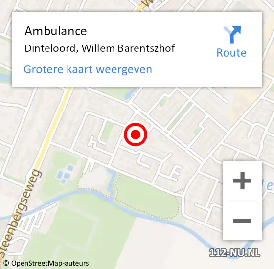 Locatie op kaart van de 112 melding: Ambulance Dinteloord, Willem Barentszhof op 15 april 2017 22:51