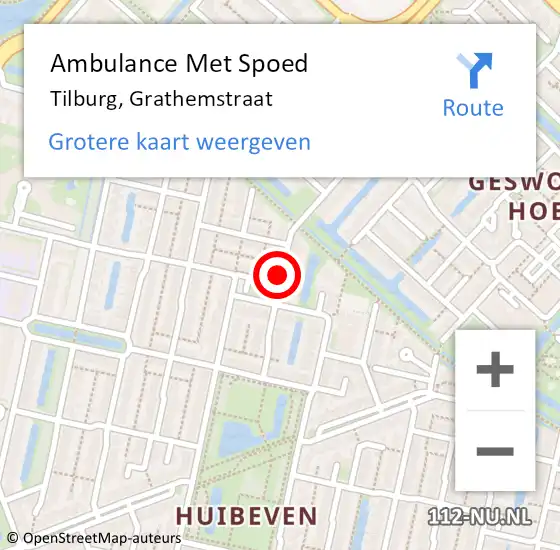 Locatie op kaart van de 112 melding: Ambulance Met Spoed Naar Tilburg, Grathemstraat op 15 april 2017 23:09