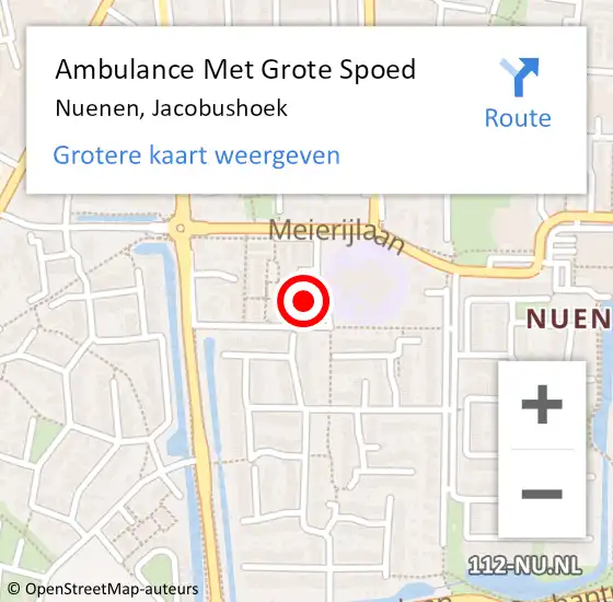 Locatie op kaart van de 112 melding: Ambulance Met Grote Spoed Naar Nuenen, Jacobushoek op 15 april 2017 23:13