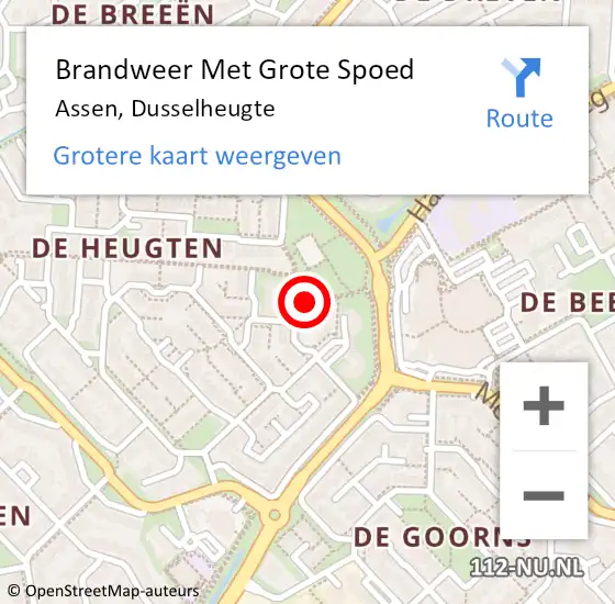 Locatie op kaart van de 112 melding: Brandweer Met Grote Spoed Naar Assen, Dusselheugte op 15 april 2017 23:21