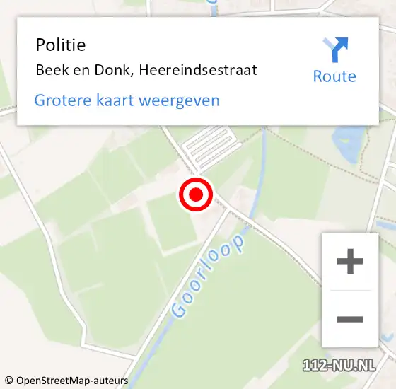 Locatie op kaart van de 112 melding: Politie Beek en Donk, Heereindsestraat op 16 april 2017 00:54