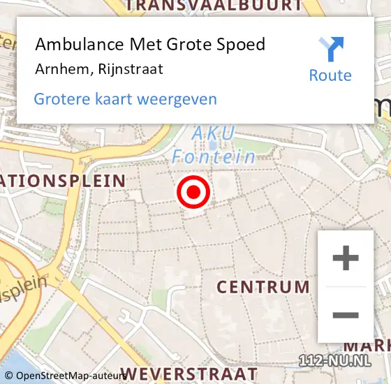 Locatie op kaart van de 112 melding: Ambulance Met Grote Spoed Naar Arnhem, Rijnstraat op 16 april 2017 02:22