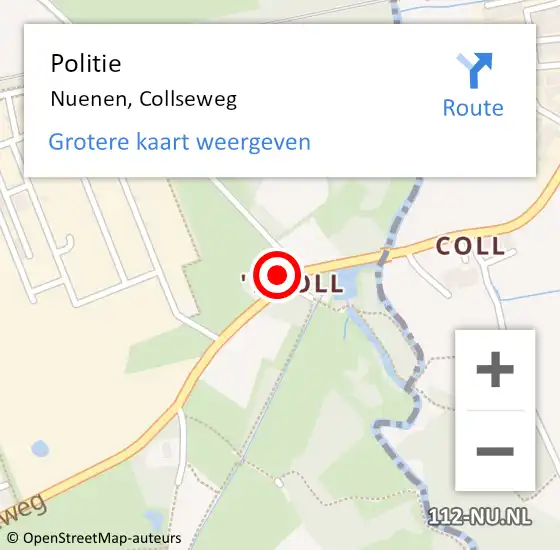 Locatie op kaart van de 112 melding: Politie Nuenen, Collseweg op 16 april 2017 02:40