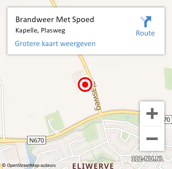 Locatie op kaart van de 112 melding: Brandweer Met Spoed Naar Kapelle, Plasweg op 16 april 2017 06:04