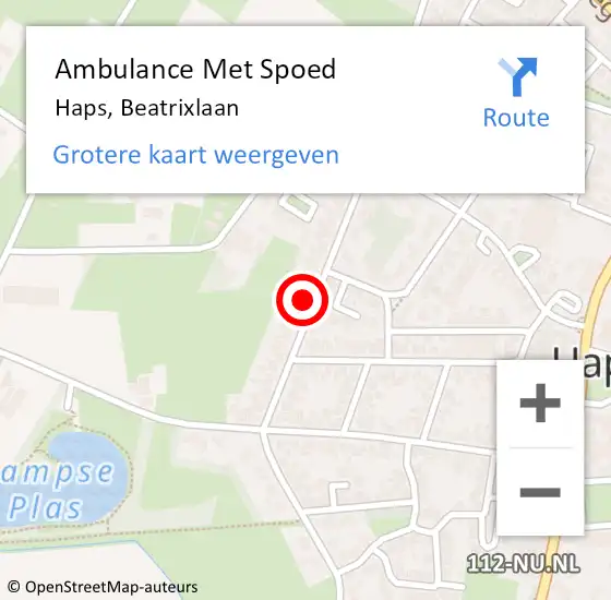 Locatie op kaart van de 112 melding: Ambulance Met Spoed Naar Haps, Beatrixlaan op 16 april 2017 06:58