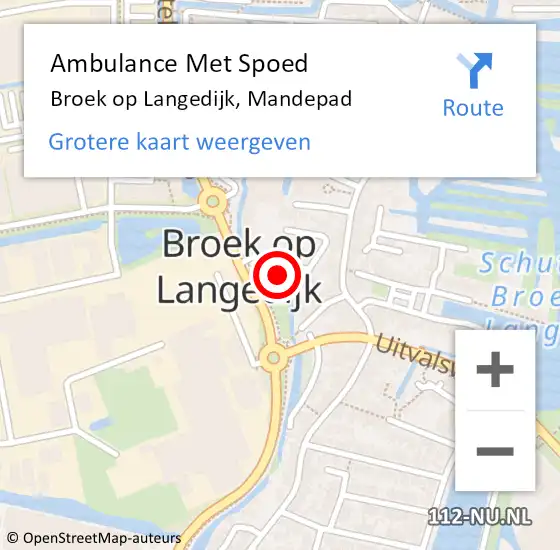 Locatie op kaart van de 112 melding: Ambulance Met Spoed Naar Broek op Langedijk, Mandepad op 16 april 2017 09:24