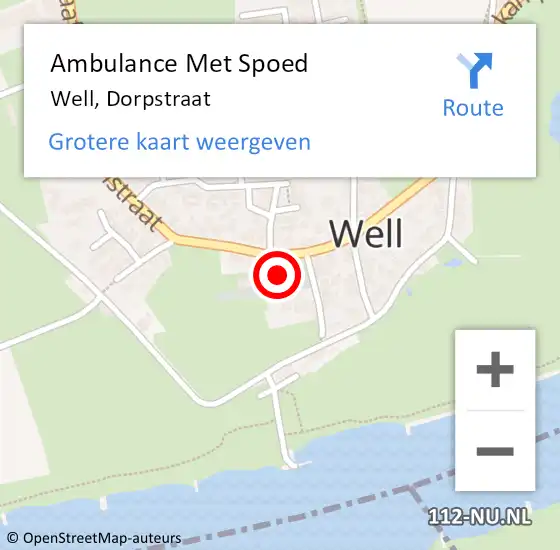 Locatie op kaart van de 112 melding: Ambulance Met Spoed Naar Well, Dorpstraat op 16 april 2017 10:06
