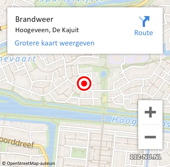 Locatie op kaart van de 112 melding: Brandweer Hoogeveen, De Kajuit op 16 april 2017 11:26