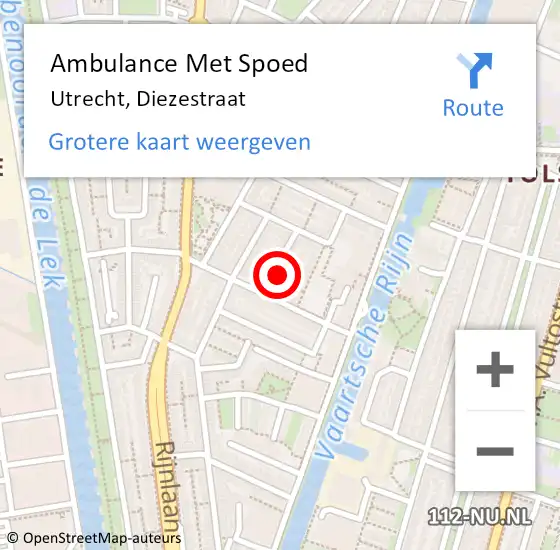 Locatie op kaart van de 112 melding: Ambulance Met Spoed Naar Utrecht, Diezestraat op 16 april 2017 11:28