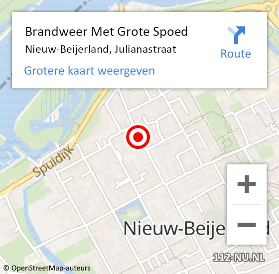 Locatie op kaart van de 112 melding: Brandweer Met Grote Spoed Naar Nieuw-Beijerland, Julianastraat op 16 april 2017 13:00