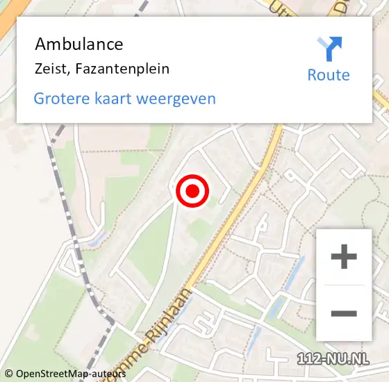 Locatie op kaart van de 112 melding: Ambulance Zeist, Fazantenplein op 16 april 2017 15:26