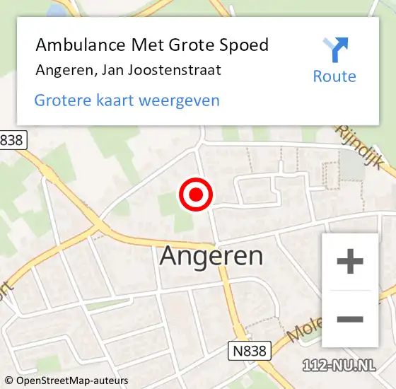 Locatie op kaart van de 112 melding: Ambulance Met Grote Spoed Naar Angeren, Jan Joostenstraat op 16 april 2017 16:15