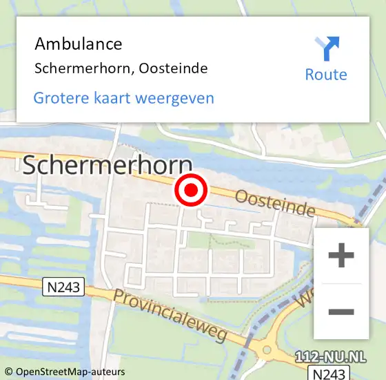 Locatie op kaart van de 112 melding: Ambulance Schermerhorn, Oosteinde op 16 april 2017 17:35