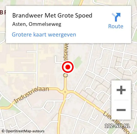 Locatie op kaart van de 112 melding: Brandweer Met Grote Spoed Naar Asten, Ommelseweg op 16 april 2017 17:50