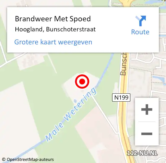 Locatie op kaart van de 112 melding: Brandweer Met Spoed Naar Hoogland, Bunschoterstraat op 16 april 2017 19:36