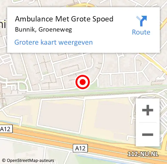 Locatie op kaart van de 112 melding: Ambulance Met Grote Spoed Naar Bunnik, Groeneweg op 16 april 2017 19:39