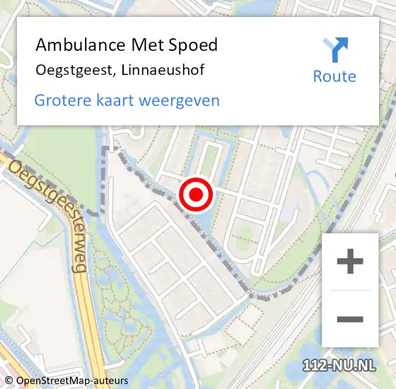 Locatie op kaart van de 112 melding: Ambulance Met Spoed Naar Oegstgeest, Linnaeushof op 16 april 2017 19:42