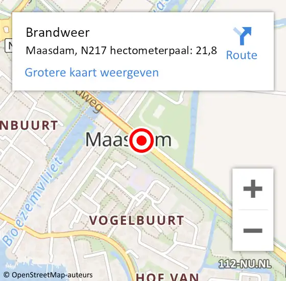 Locatie op kaart van de 112 melding: Brandweer Maasdam, N217 hectometerpaal: 21,8 op 16 april 2017 20:08