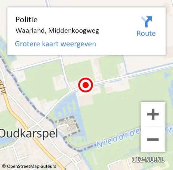 Locatie op kaart van de 112 melding: Politie Waarland, Middenkoogweg op 16 april 2017 20:11