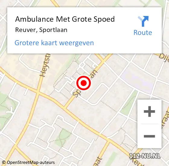 Locatie op kaart van de 112 melding: Ambulance Met Grote Spoed Naar Reuver, Sportlaan op 16 april 2017 20:23