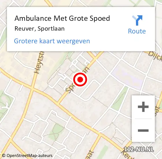 Locatie op kaart van de 112 melding: Ambulance Met Grote Spoed Naar Reuver, Sportlaan op 16 april 2017 20:26