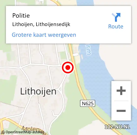 Locatie op kaart van de 112 melding: Politie Lithoijen, Lithoijensedijk op 17 april 2017 01:25