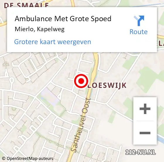 Locatie op kaart van de 112 melding: Ambulance Met Grote Spoed Naar Mierlo, Kapelweg op 17 april 2017 02:59