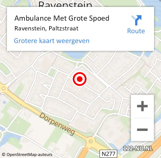 Locatie op kaart van de 112 melding: Ambulance Met Grote Spoed Naar Ravenstein, Paltzstraat op 17 april 2017 03:14