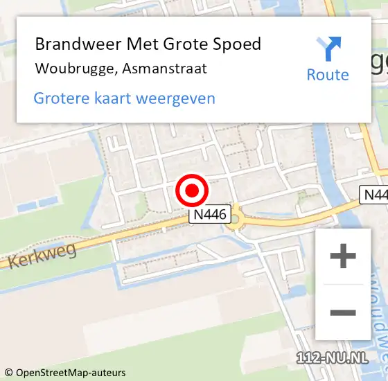 Locatie op kaart van de 112 melding: Brandweer Met Grote Spoed Naar Woubrugge, Asmanstraat op 17 april 2017 14:58