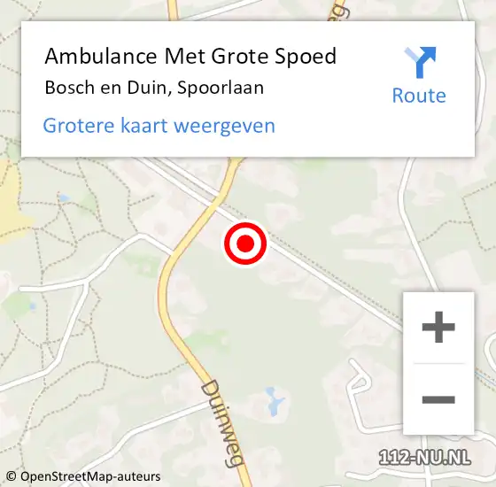 Locatie op kaart van de 112 melding: Ambulance Met Grote Spoed Naar Bosch en Duin, Spoorlaan op 17 april 2017 15:06