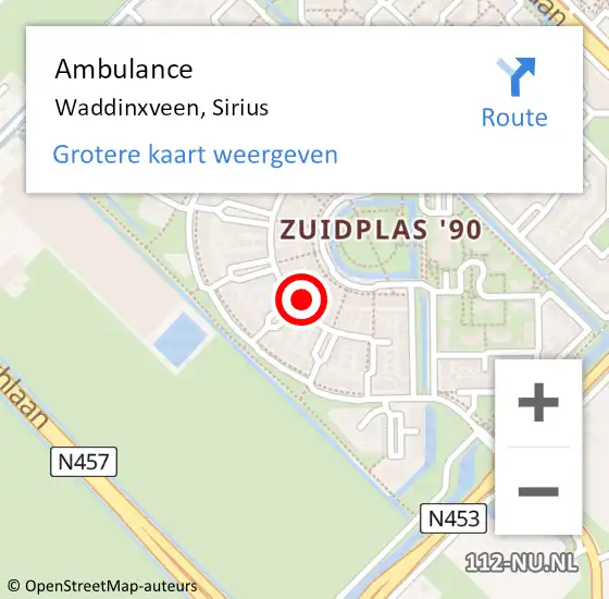 Locatie op kaart van de 112 melding: Ambulance Waddinxveen, Sirius op 17 april 2017 16:02