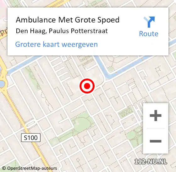 Locatie op kaart van de 112 melding: Ambulance Met Grote Spoed Naar Den Haag, Paulus Potterstraat op 17 april 2017 17:15